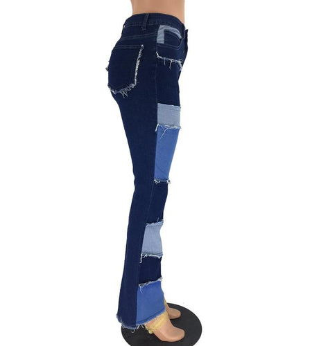 Women's Patchwork Pants Hight Waist  Straight Denim Jeans