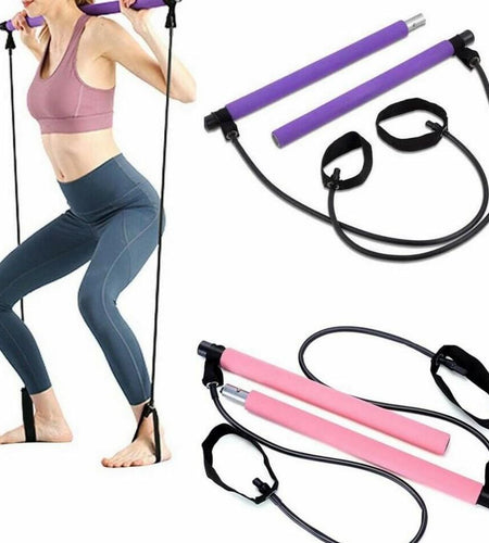 Adjustable Pilates Bar Kit Resistance Band Exercise Stick Toning Gym