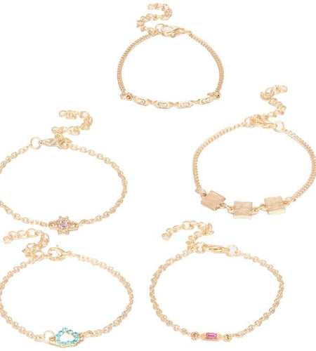 5 Piece Cute & Kitschy Pav'e Minimalist Bracelet Set